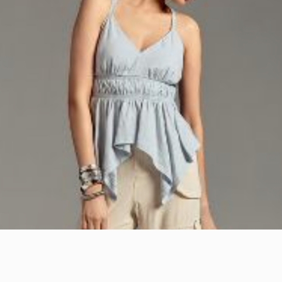 Anthropology Light Blue Assymetrical Boho V-neck Sleeveless Top - Picture 5 of 7